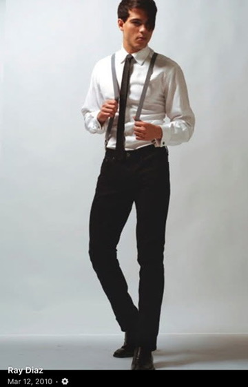 Ray Diaz full length in shirt, tie, and suspenders